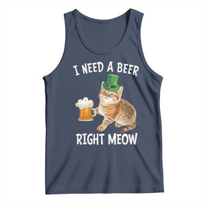 I Need A Beer Right Meow Funny Cat Drinking Joke Tank Top St Patricks Day Humor TS02 Navy Print Your Wear