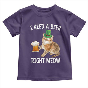 I Need A Beer Right Meow Funny Cat Drinking Joke Toddler T Shirt St Patricks Day Humor TS02 Purple Print Your Wear