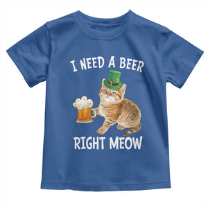 I Need A Beer Right Meow Funny Cat Drinking Joke Toddler T Shirt St Patricks Day Humor TS02 Royal Blue Print Your Wear