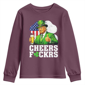 Cheers Fckers Funny Trump Irish Toast Youth Sweatshirt St Patricks Day Drinking Humor TS02 Maroon Print Your Wear