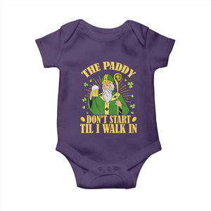 Funny Saint Patrick Drinking Beer Party Humor Baby Onesie The Paddy Don’t Start Til I Walk In St Patricks Day TS02 Purple Print Your Wear