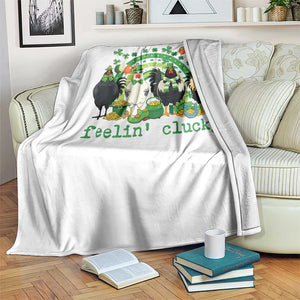 Funny St Patricks Day Chicken Shamrock Throw Blanket Feelin Clucky Hen Lucky Clover Pun Irish Humor TS02 Print Your Wear