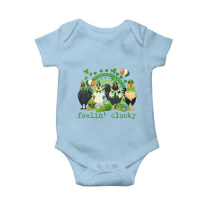 Funny St Patricks Day Chicken Shamrock Baby Onesie Feelin Clucky Hen Lucky Clover Pun Irish Humor TS02 Light Blue Print Your Wear