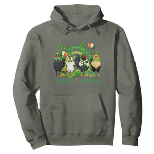 Funny St Patricks Day Chicken Shamrock Hoodie Feelin Clucky Hen Lucky Clover Pun Irish Humor TS02 Military Green Print Your Wear