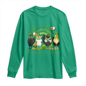 Funny St Patricks Day Chicken Shamrock Long Sleeve Shirt Feelin Clucky Hen Lucky Clover Pun Irish Humor TS02 Irish Green Print Your Wear