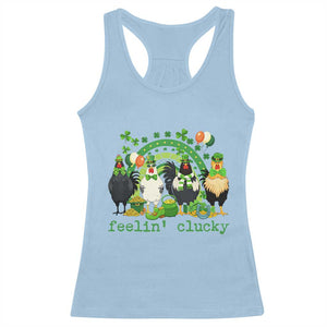 Funny St Patricks Day Chicken Shamrock Racerback Tank Top Feelin Clucky Hen Lucky Clover Pun Irish Humor TS02 Light Blue Print Your Wear