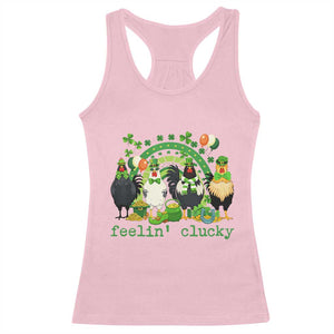 Funny St Patricks Day Chicken Shamrock Racerback Tank Top Feelin Clucky Hen Lucky Clover Pun Irish Humor TS02 Light Pink Print Your Wear