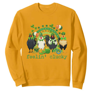 Funny St Patricks Day Chicken Shamrock Sweatshirt Feelin Clucky Hen Lucky Clover Pun Irish Humor TS02 Gold Print Your Wear