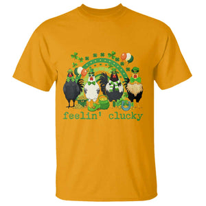 Funny St Patricks Day Chicken Shamrock T Shirt Feelin Clucky Hen Lucky Clover Pun Irish Humor TS02 Gold Print Your Wear