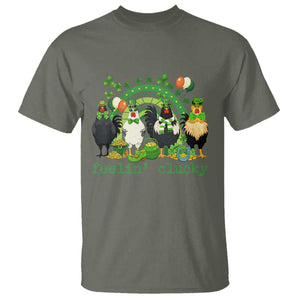Funny St Patricks Day Chicken Shamrock T Shirt Feelin Clucky Hen Lucky Clover Pun Irish Humor TS02 Military Green Print Your Wear