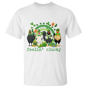Funny St Patricks Day Chicken Shamrock T Shirt Feelin Clucky Hen Lucky Clover Pun Irish Humor TS02 White Print Your Wear