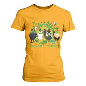 Funny St Patricks Day Chicken Shamrock T Shirt For Women Feelin Clucky Hen Lucky Clover Pun Irish Humor TS02 Gold Print Your Wear