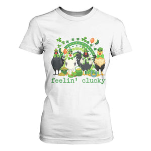 Funny St Patricks Day Chicken Shamrock T Shirt For Women Feelin Clucky Hen Lucky Clover Pun Irish Humor TS02 White Print Your Wear
