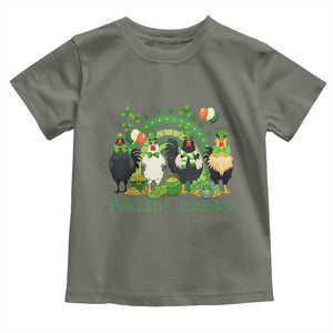 Funny St Patricks Day Chicken Shamrock Toddler T Shirt Feelin Clucky Hen Lucky Clover Pun Irish Humor TS02 Military Green Print Your Wear