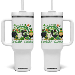 Funny St Patricks Day Chicken Shamrock Tumbler With Handle Feelin Clucky Hen Lucky Clover Pun Irish Humor TS02 One Size: 40 oz White Print Your Wear