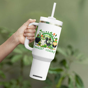 Funny St Patricks Day Chicken Shamrock Tumbler With Handle Feelin Clucky Hen Lucky Clover Pun Irish Humor TS02 Print Your Wear