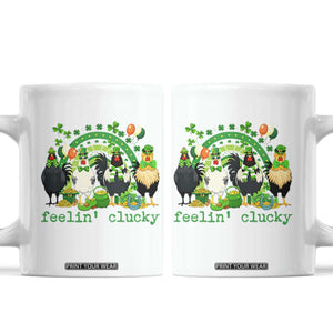 Funny St Patricks Day Chicken Shamrock Coffee Mug Feelin Clucky Hen Lucky Clover Pun Irish Humor TS02 White Print Your Wear