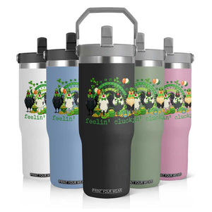 Funny St Patricks Day Chicken Shamrock Flip Straw Tumbler Feelin Clucky Hen Lucky Clover Pun Irish Humor TS02 Print Your Wear