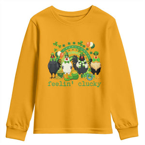 Funny St Patricks Day Chicken Shamrock Youth Sweatshirt Feelin Clucky Hen Lucky Clover Pun Irish Humor TS02 Gold Print Your Wear