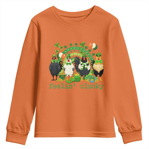Funny St Patricks Day Chicken Shamrock Youth Sweatshirt Feelin Clucky Hen Lucky Clover Pun Irish Humor TS02 Orange Print Your Wear