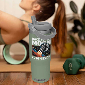 Back to the Moon 2026 Mission Flip Straw Tumbler Retro Rocket Launch Lunar Orbit Space Enthusiasts TS02 One Size: 30 oz Moss Green Print Your Wear