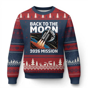 Back to the Moon 2026 Mission Ugly Christmas Sweater Retro Rocket Launch Lunar Orbit Space Enthusiasts TS02 Navy Red Print Your Wear