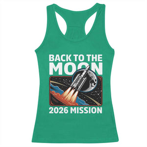 Back to the Moon 2026 Mission Racerback Tank Top Retro Rocket Launch Lunar Orbit Space Enthusiasts TS02 Irish Green Print Your Wear