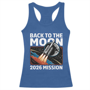 Back to the Moon 2026 Mission Racerback Tank Top Retro Rocket Launch Lunar Orbit Space Enthusiasts TS02 Royal Blue Print Your Wear