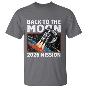 Back to the Moon 2026 Mission T Shirt Retro Rocket Launch Lunar Orbit Space Enthusiasts TS02 Charcoal Print Your Wear