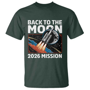 Back to the Moon 2026 Mission T Shirt Retro Rocket Launch Lunar Orbit Space Enthusiasts TS02 Dark Forest Green Print Your Wear
