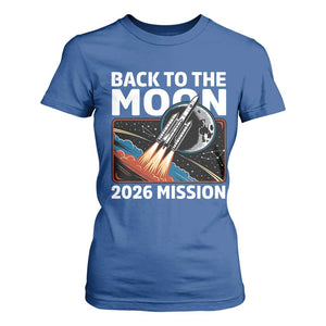Back to the Moon 2026 Mission T Shirt For Women Retro Rocket Launch Lunar Orbit Space Enthusiasts TS02 Royal Blue Print Your Wear