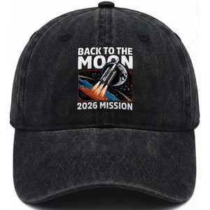Back to the Moon 2026 Mission Washed Cotton Baseball Cap Retro Rocket Launch Lunar Orbit Space Enthusiasts TS02 Print Your Wear