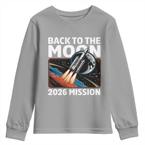 Back to the Moon 2026 Mission Youth Sweatshirt Retro Rocket Launch Lunar Orbit Space Enthusiasts TS02 Sport Gray Print Your Wear