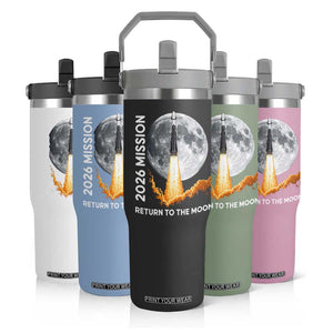 2026 Return to the Moon Mission Flip Straw Tumbler Realistic Rocket Launch Lunar Graphic Space Exploration TS02 Print Your Wear