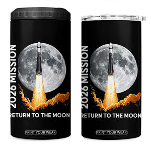2026 Return to the Moon Mission 4 in 1 Can Cooler Tumbler Realistic Rocket Launch Lunar Graphic Space Exploration TS02 One Size: 16 oz Black Print Your Wear