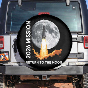 2026 Return to the Moon Mission Spare Tire Cover Realistic Rocket Launch Lunar Graphic Space Exploration TS02 No hole Black Print Your Wear