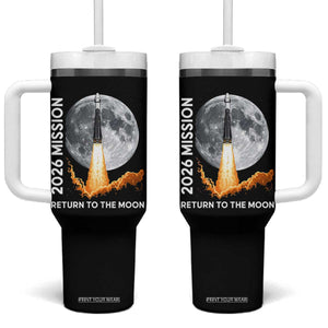 2026 Return to the Moon Mission Tumbler With Handle Realistic Rocket Launch Lunar Graphic Space Exploration TS02 One Size: 40 oz Black Print Your Wear