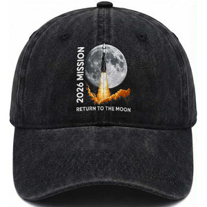 2026 Return to the Moon Mission Washed Cotton Baseball Cap Realistic Rocket Launch Lunar Graphic Space Exploration TS02 Print Your Wear