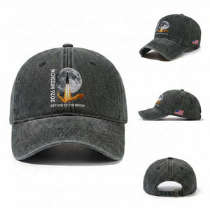 2026 Return to the Moon Mission Washed Cotton Baseball Cap Realistic Rocket Launch Lunar Graphic Space Exploration TS02 Washed Cap Universal Fit Dark Green Print Your Wear