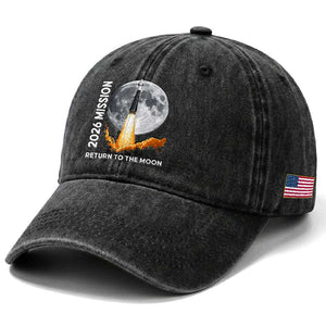 2026 Return to the Moon Mission Washed Cotton Baseball Cap Realistic Rocket Launch Lunar Graphic Space Exploration TS02 Print Your Wear