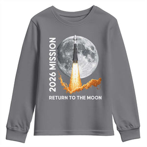 2026 Return to the Moon Mission Youth Sweatshirt Realistic Rocket Launch Lunar Graphic Space Exploration TS02 Charcoal Print Your Wear