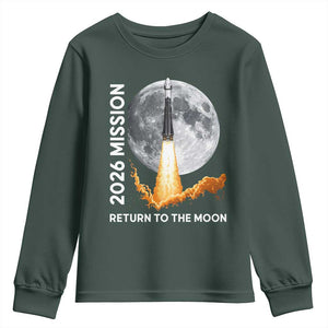 2026 Return to the Moon Mission Youth Sweatshirt Realistic Rocket Launch Lunar Graphic Space Exploration TS02 Dark Forest Green Print Your Wear