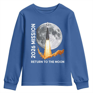 2026 Return to the Moon Mission Youth Sweatshirt Realistic Rocket Launch Lunar Graphic Space Exploration TS02 Royal Blue Print Your Wear