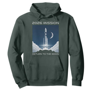 Future Lunar Mission 2026 Hoodie Rocket Launch Lunar Orbit Space Exploration TS02 Dark Forest Green Print Your Wear