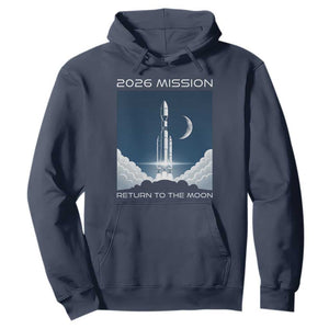 Future Lunar Mission 2026 Hoodie Rocket Launch Lunar Orbit Space Exploration TS02 Navy Print Your Wear