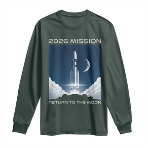 Future Lunar Mission 2026 Long Sleeve Shirt Rocket Launch Lunar Orbit Space Exploration TS02 Dark Forest Green Print Your Wear