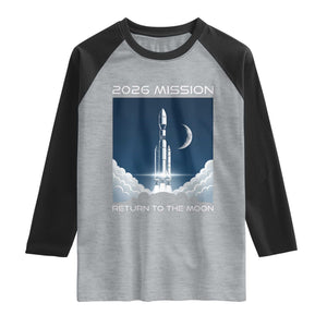 Future Lunar Mission 2026 Raglan Shirt Rocket Launch Lunar Orbit Space Exploration TS02 Heather Gray Black Print Your Wear