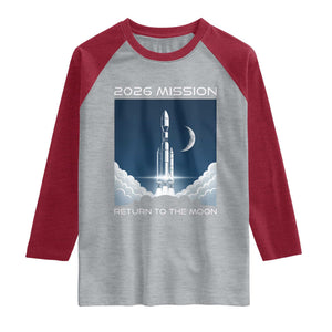 Future Lunar Mission 2026 Raglan Shirt Rocket Launch Lunar Orbit Space Exploration TS02 Heather Gray Heather Red Print Your Wear