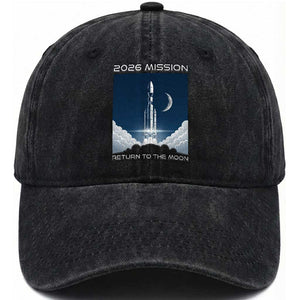 Future Lunar Mission 2026 Washed Cotton Baseball Cap Rocket Launch Lunar Orbit Space Exploration TS02 Print Your Wear