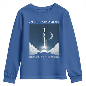 Future Lunar Mission 2026 Youth Sweatshirt Rocket Launch Lunar Orbit Space Exploration TS02 Royal Blue Print Your Wear